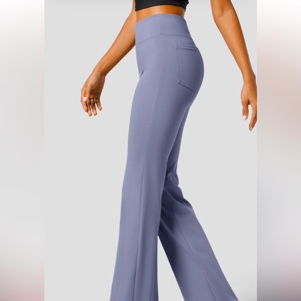 NWT Halara Flex High Waisted Back Side Pocket Slight Flare Work Pants Gray Small